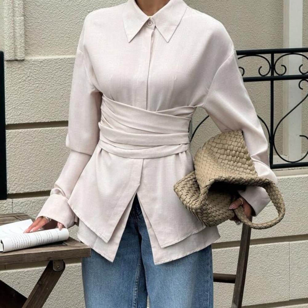 Chic Cream Wrap Blouse